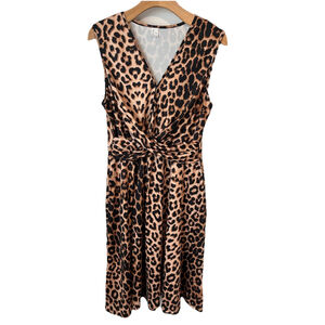 Beaudrm Leopard Print Wrap Dress Large V Neck Midi NWT